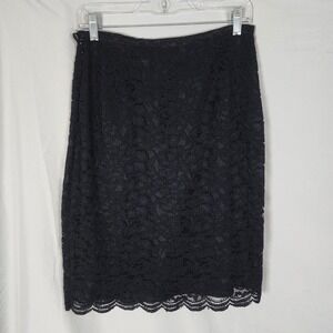 Vintage 90s KATE HILL Size 6 Black Floral Lace‎ Overlay Side Zip Pencil Skirt